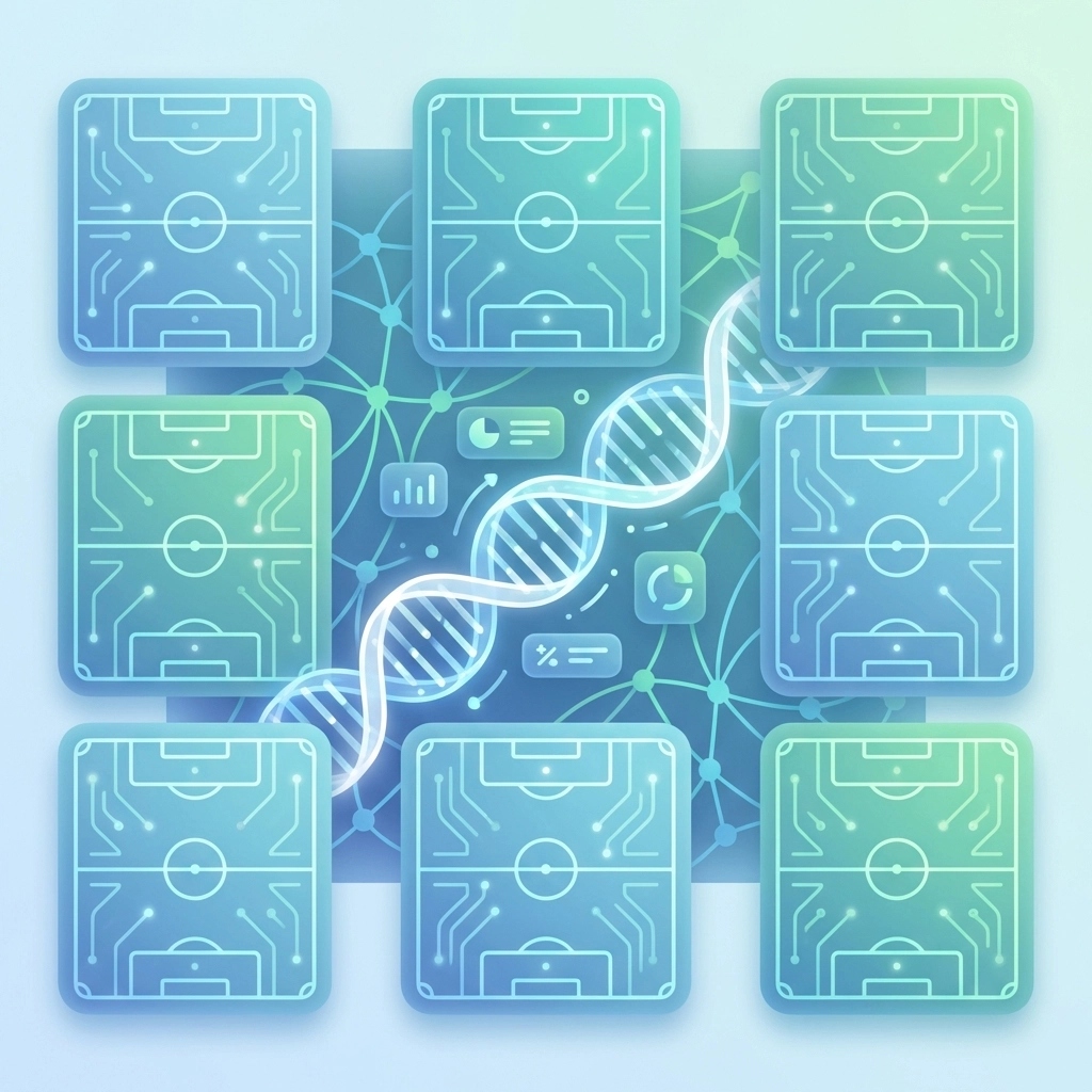 Club DNA Visualization: Football pitches connected by DNA strands